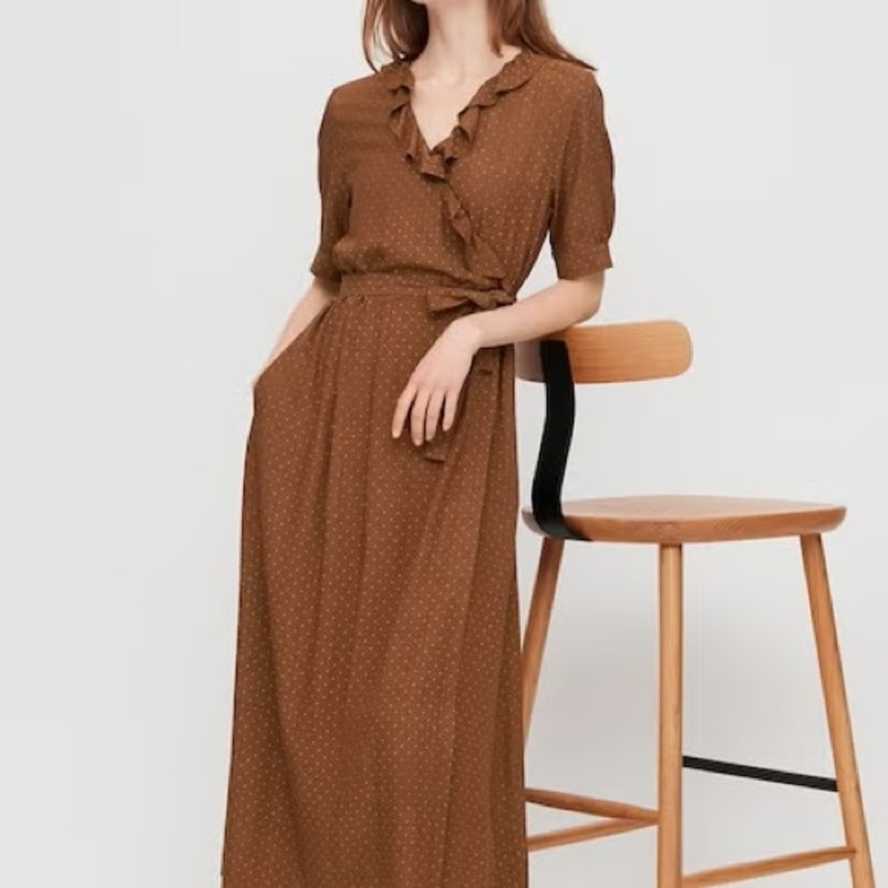 Uniqlo INES DE LA FRESSANGE Wrap Dress Brown Polka Dot Small